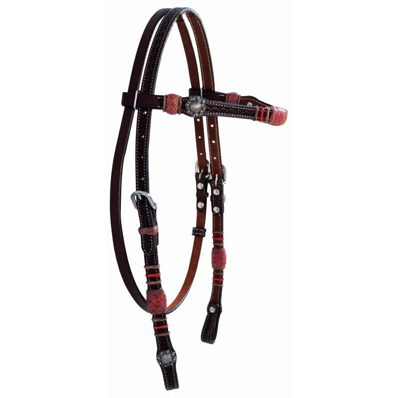 Western Rawhide Jim Taylor Chevron Browband Headstall - Natural/Red/Dark Brown 1 Western Rawhide Jim Taylor Chevron Browband Headstall - Natural/Red/Dark Brown