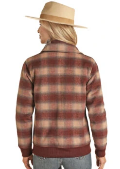 Powder River Wool Plaid Bomber Coat -Equestrian Supply Shop wool plaid bomber coat wine back PRWO92RZYV PRO 61490.1668616787